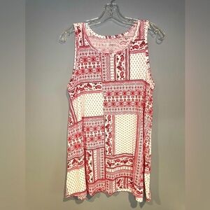 Sonoma Tank Top Women's Size Large Red White Bandana Geo Paisley Print